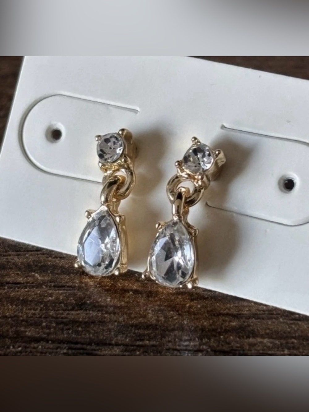 Gold-Tone Clear Teardrop Drop Earrings - Women Jewelry